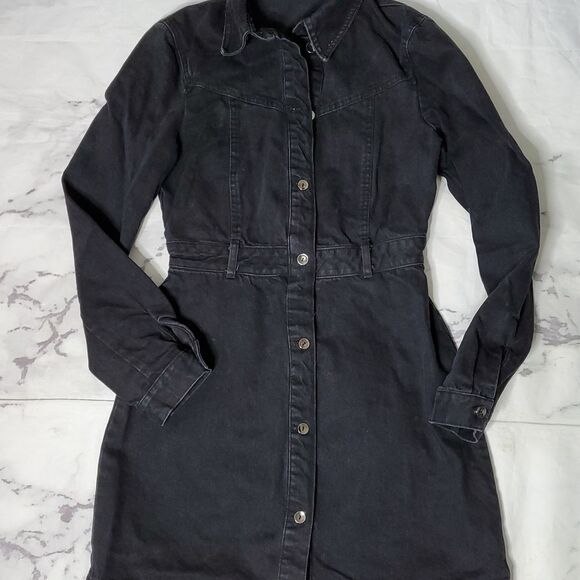 Zara Black Denim Shirt Dress - Picture 3 of 7